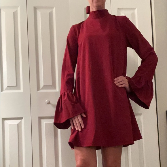 Love Riche Dresses & Skirts - Elegant Burgundy Bell Sleeve Dress
